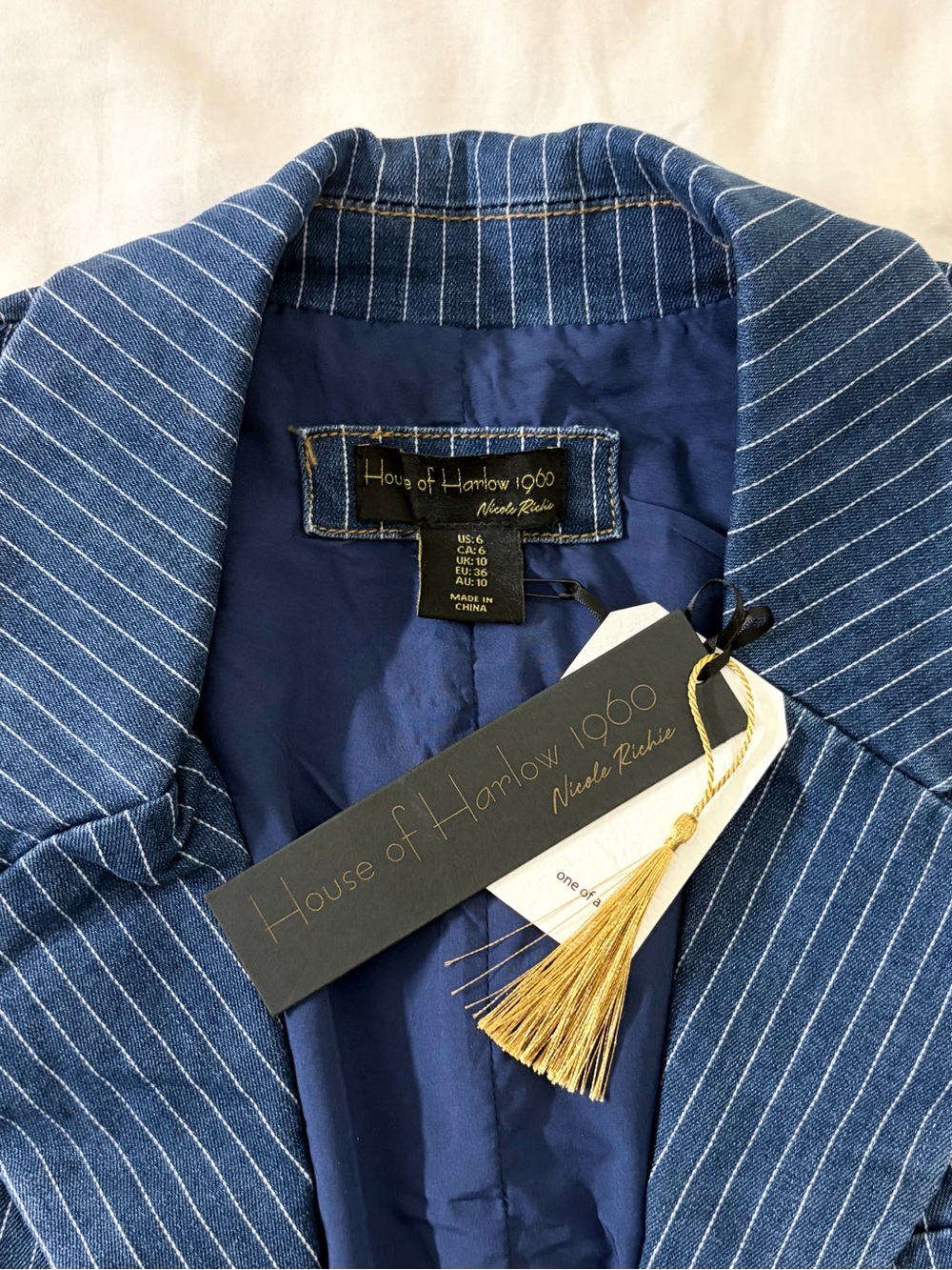 NWT House of Harlow 1960 Pinstripe Denim Vest Wide Leg Jeans Matching Set Size 6 - Picture 5 of 15
